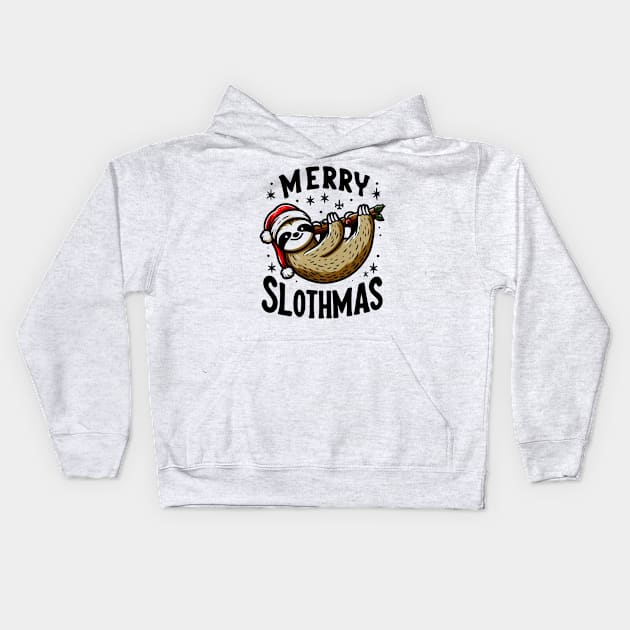 Christmas Sloth Lover Merry Slothmas Funny Xmas Gift Kids Hoodie by valeriegraydesign